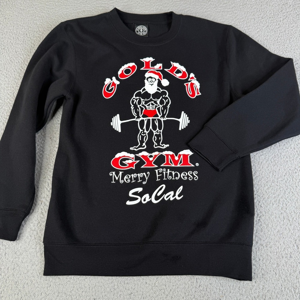 Gold's Gym Sweatshirt Mens L Black Merry Fitness SoCal Santa Graphic Crewneck